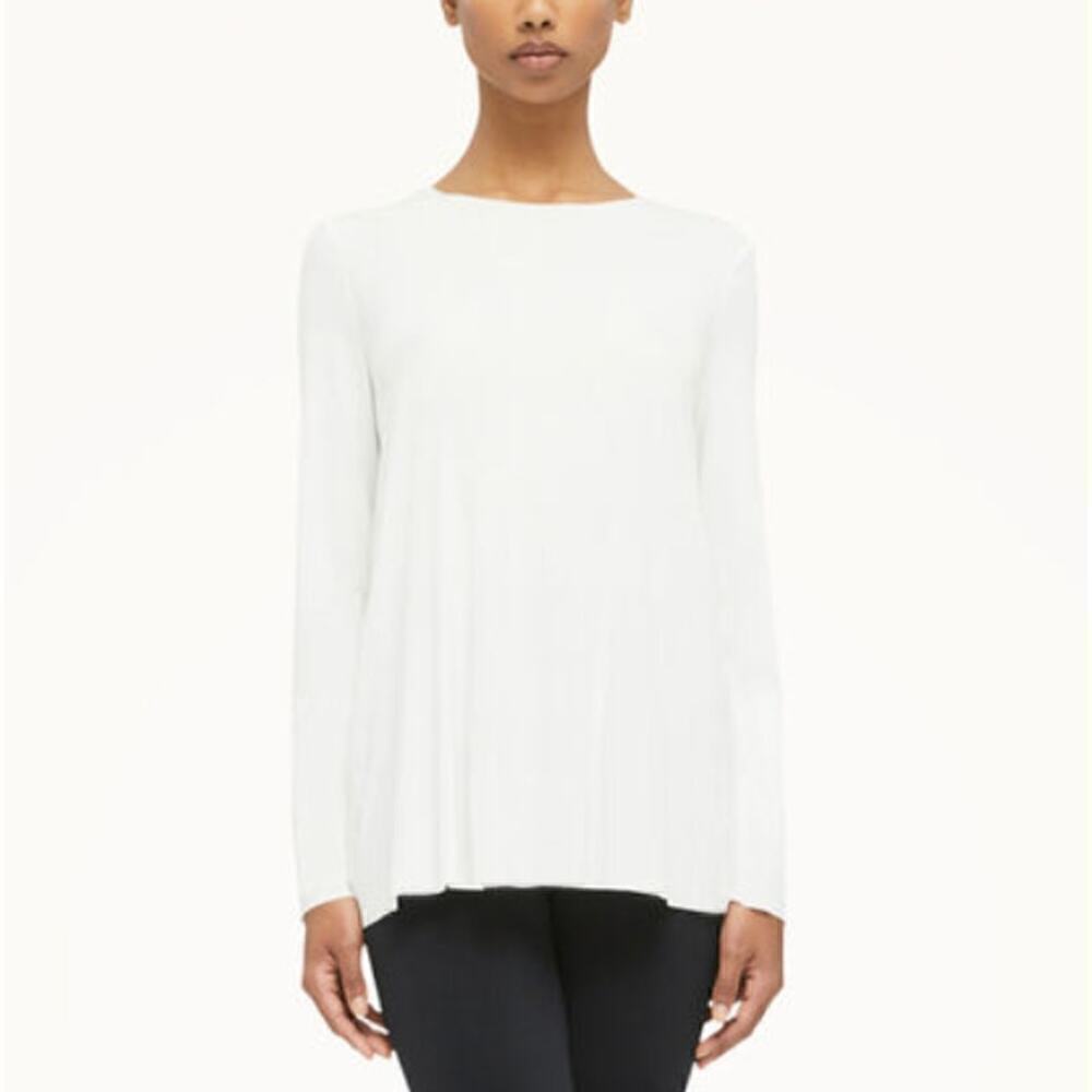 Wolford Aurora Pure Pullover Long Sleeve Tee Loose Stretch Solid White SMALL